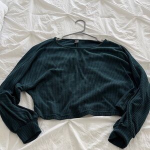 Dark Green Women's Ribbed Cropped Sweater
